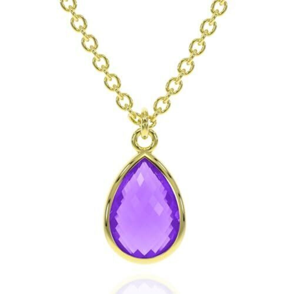 4245 Amethyst Necklace , Premium Gold Pear Drop Necklaces - Tarnish Free